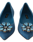 Dolce & Gabbana Blue Suede Crystals Loafers Flats Shoes