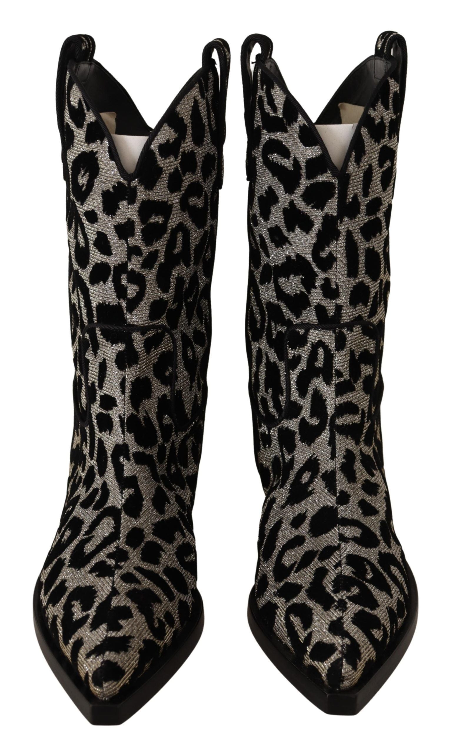 Dolce &amp; Gabbana Gray Black Leopard Cowboy Boots Shoes