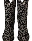 Dolce & Gabbana Gray Black Leopard Cowboy Boots Shoes