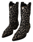 Dolce & Gabbana Gray Black Leopard Cowboy Boots Shoes