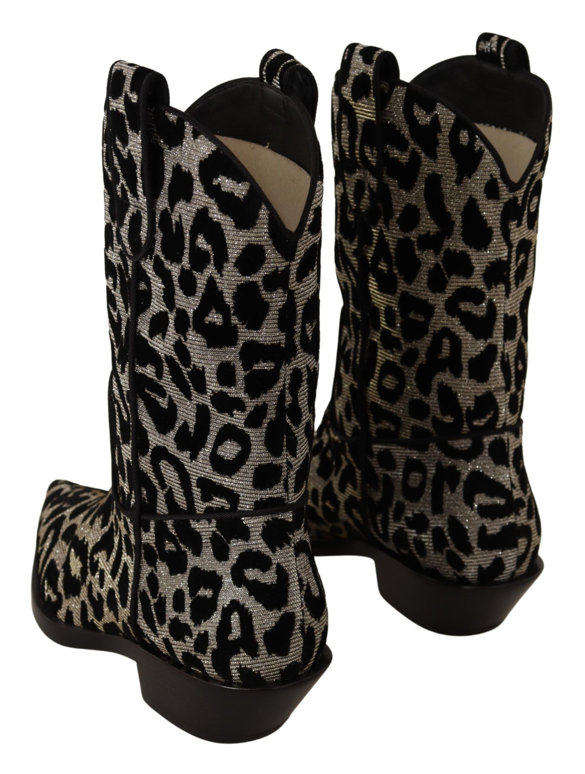 Dolce &amp; Gabbana Gray Black Leopard Cowboy Boots Shoes