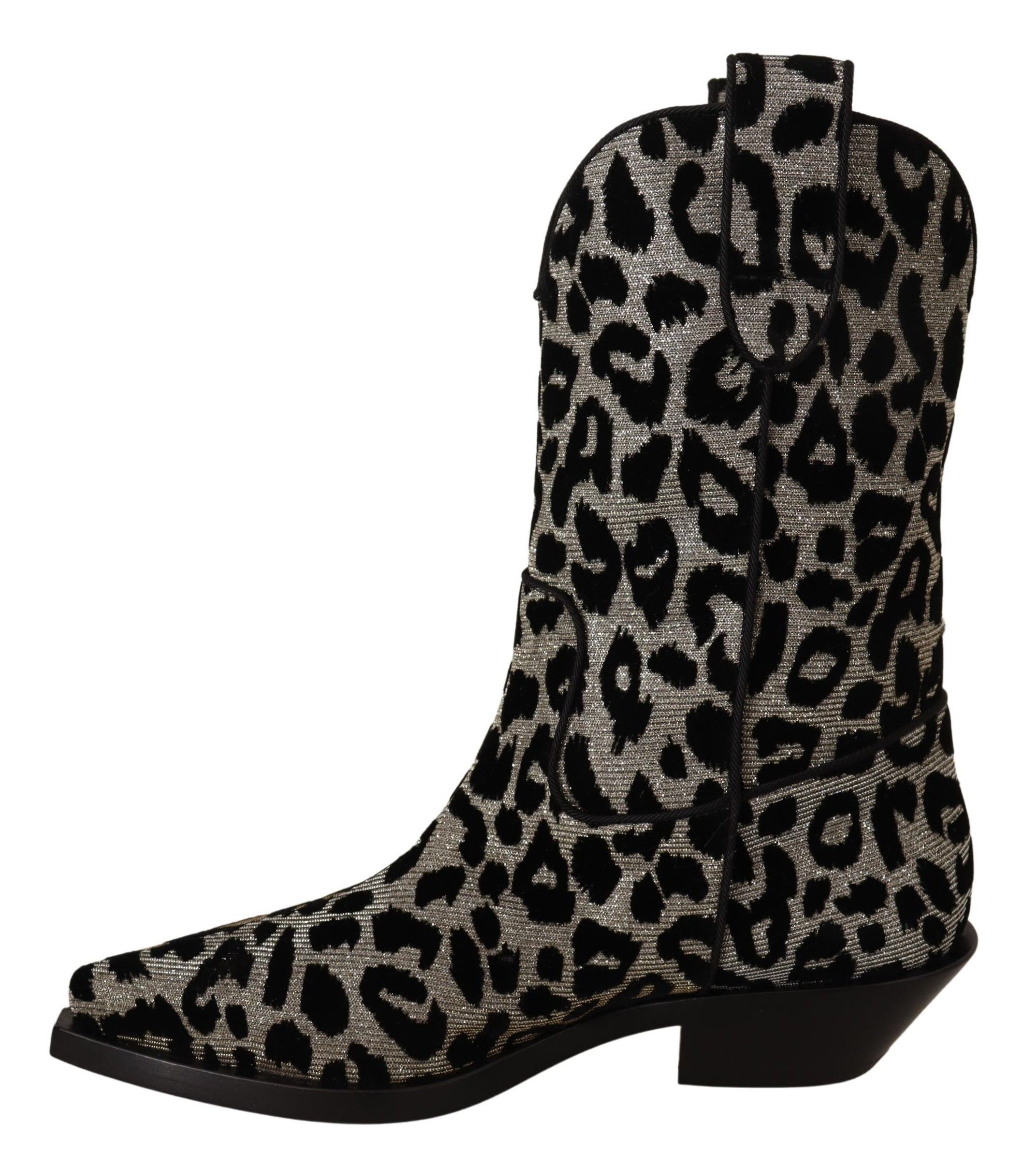 Dolce &amp; Gabbana Gray Black Leopard Cowboy Boots Shoes