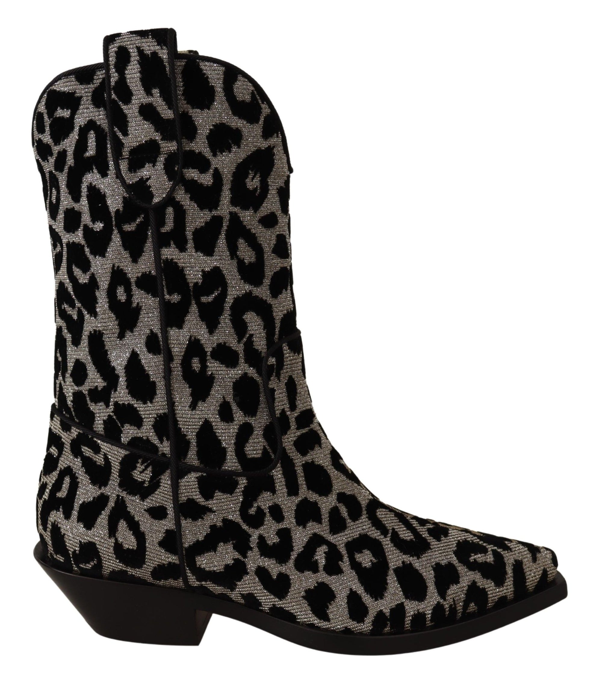 Dolce &amp; Gabbana Gray Black Leopard Cowboy Boots Shoes