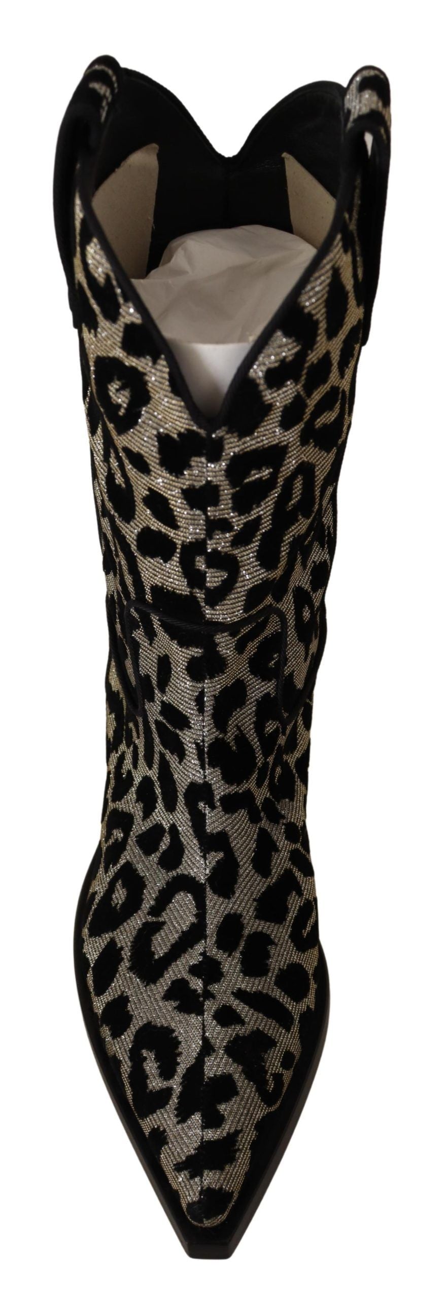 Dolce &amp; Gabbana Gray Black Leopard Cowboy Boots Shoes