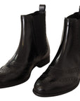 Dolce & Gabbana Black Leather Ankle High Flat Boots Shoes