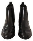 Dolce & Gabbana Black Leather Ankle High Flat Boots Shoes
