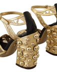 Dolce & Gabbana Black Gold Leather Studded Ankle Straps Shoes