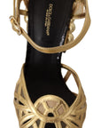Dolce & Gabbana Black Gold Leather Studded Ankle Straps Shoes