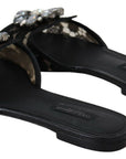 Dolce & Gabbana Black Taormina Lace Slides Crystals Flats Shoes