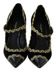 Dolce & Gabbana Black Embellished Velvet Mary Jane Pumps Shoes