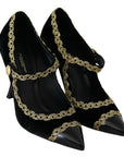 Dolce & Gabbana Black Embellished Velvet Mary Jane Pumps Shoes