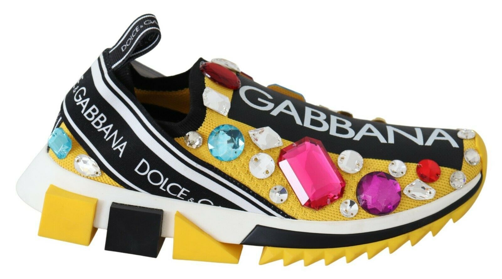 Dolce &amp; Gabbana Yellow Multicolor Crystals Sneakers Shoes