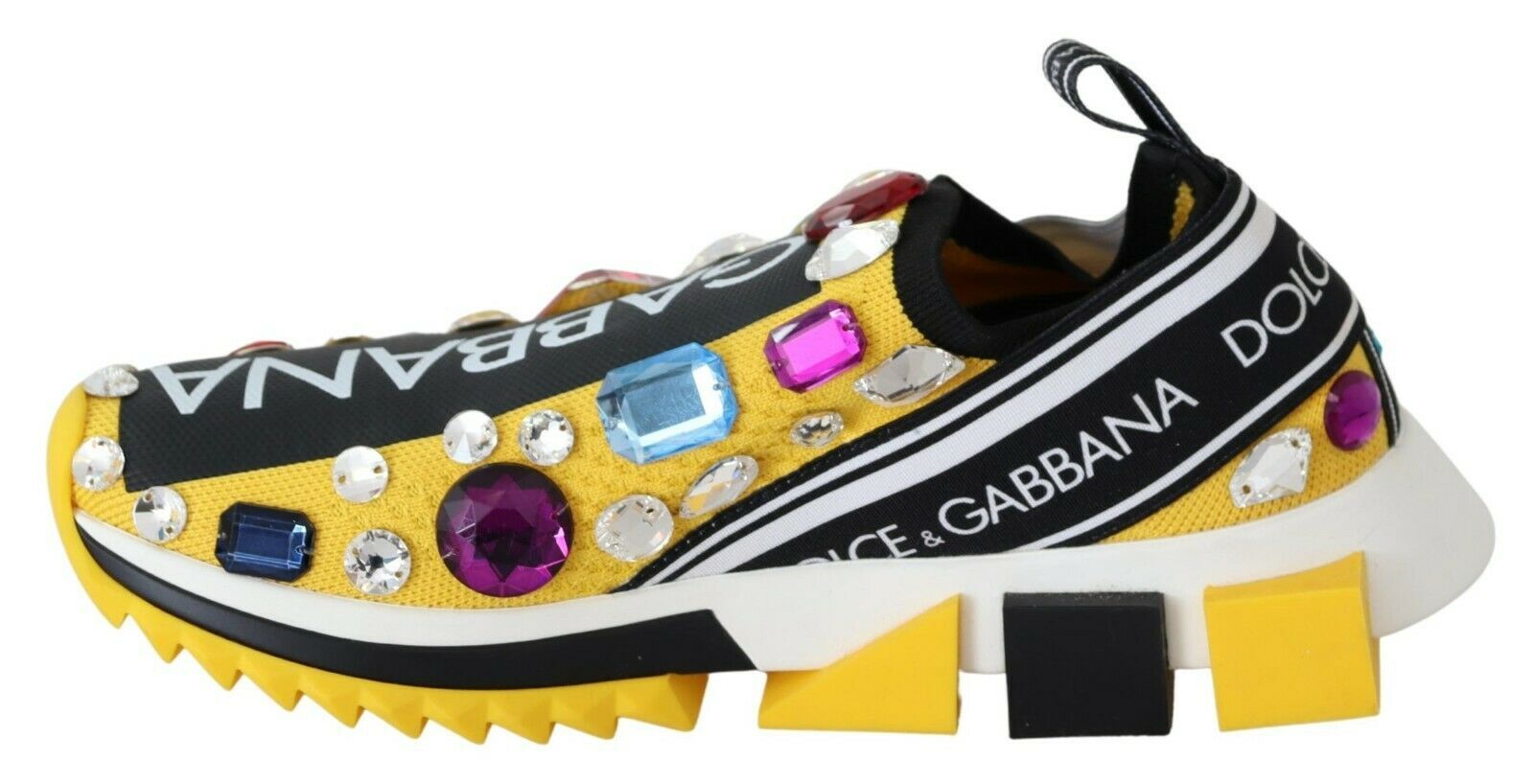 Dolce &amp; Gabbana Yellow Multicolor Crystals Sneakers Shoes
