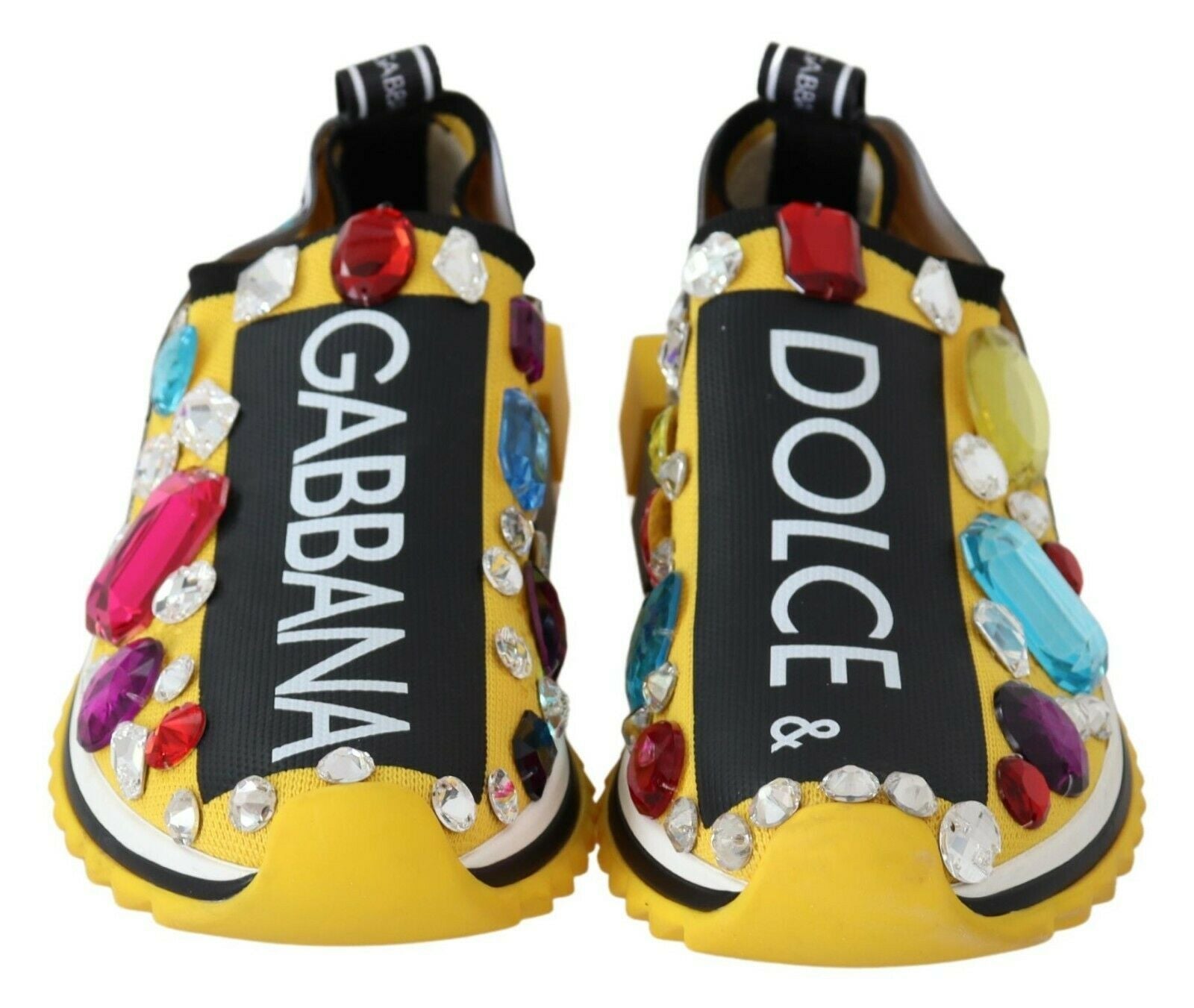 Dolce &amp; Gabbana Yellow Multicolor Crystals Sneakers Shoes