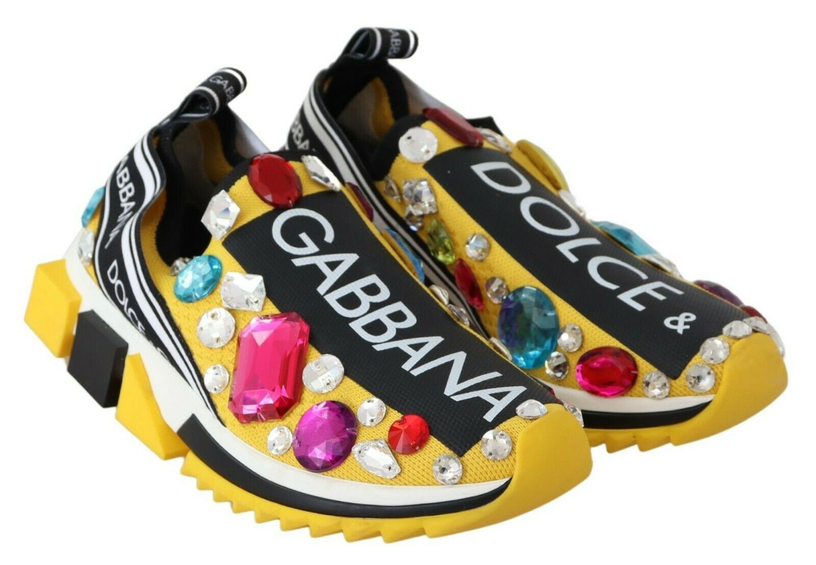 Dolce &amp; Gabbana Yellow Multicolor Crystals Sneakers Shoes