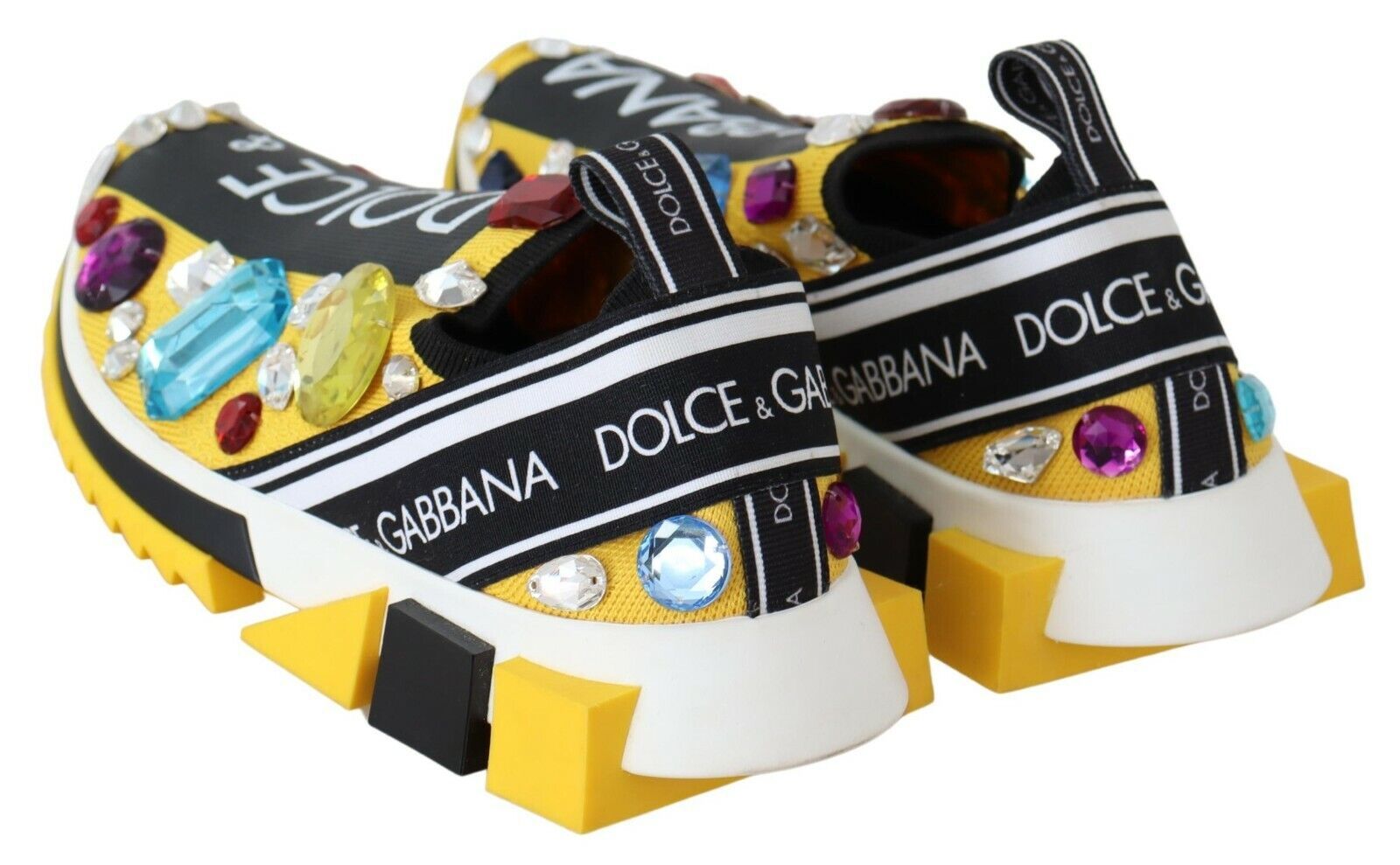 Dolce &amp; Gabbana Yellow Multicolor Crystals Sneakers Shoes