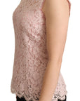 Dolce & Gabbana Pink Floral Lace Sleeveless Tank Blouse Top