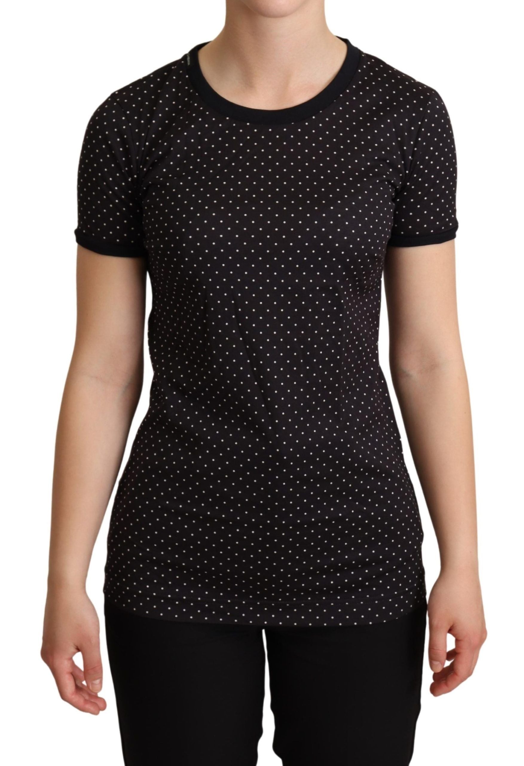 Dolce &amp; Gabbana Black Dotted Crewneck  Cotton T-shirt