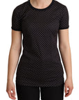 Dolce & Gabbana Black Dotted Crewneck  Cotton T-shirt