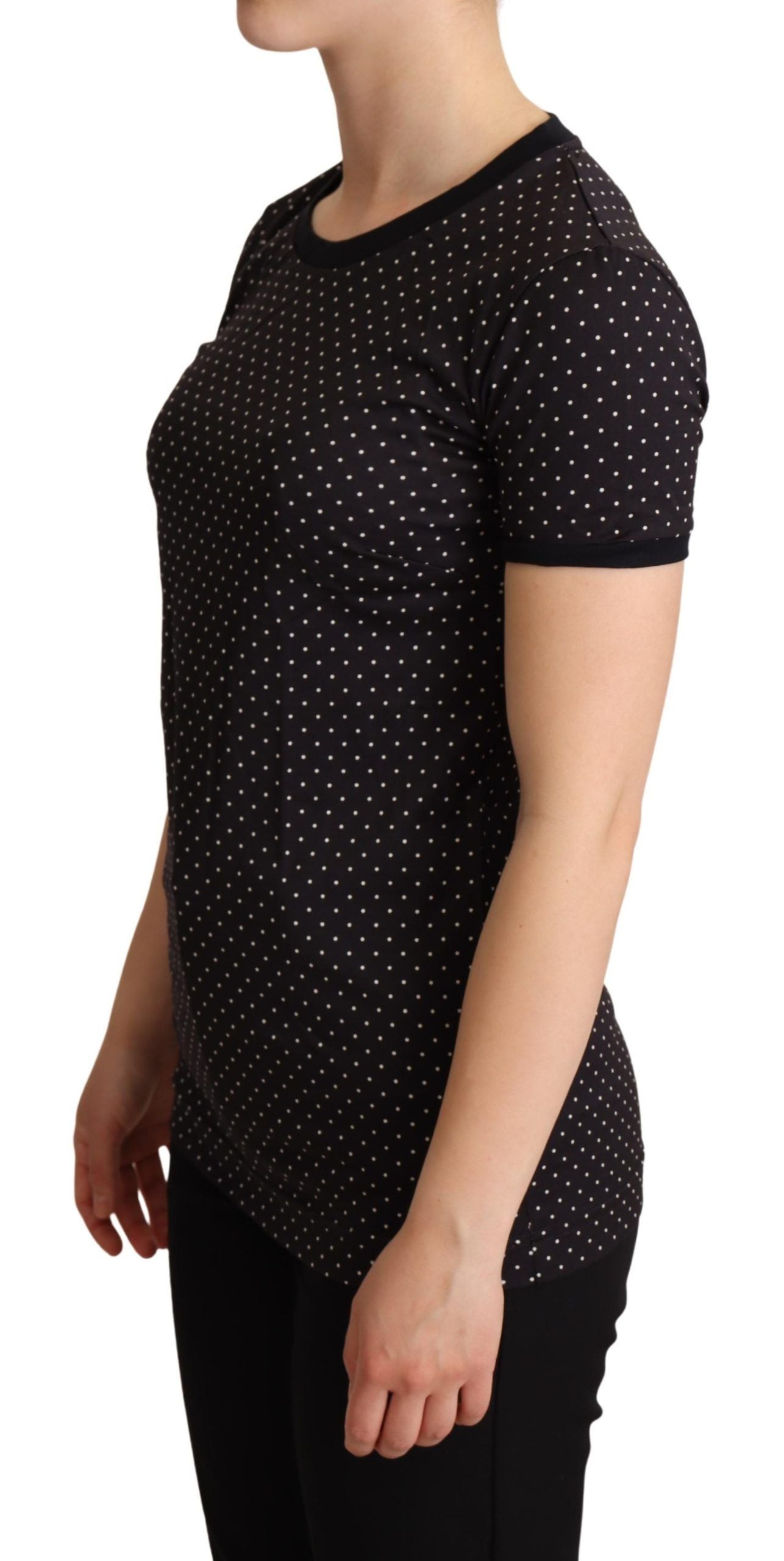 Dolce &amp; Gabbana Black Dotted Crewneck  Cotton T-shirt