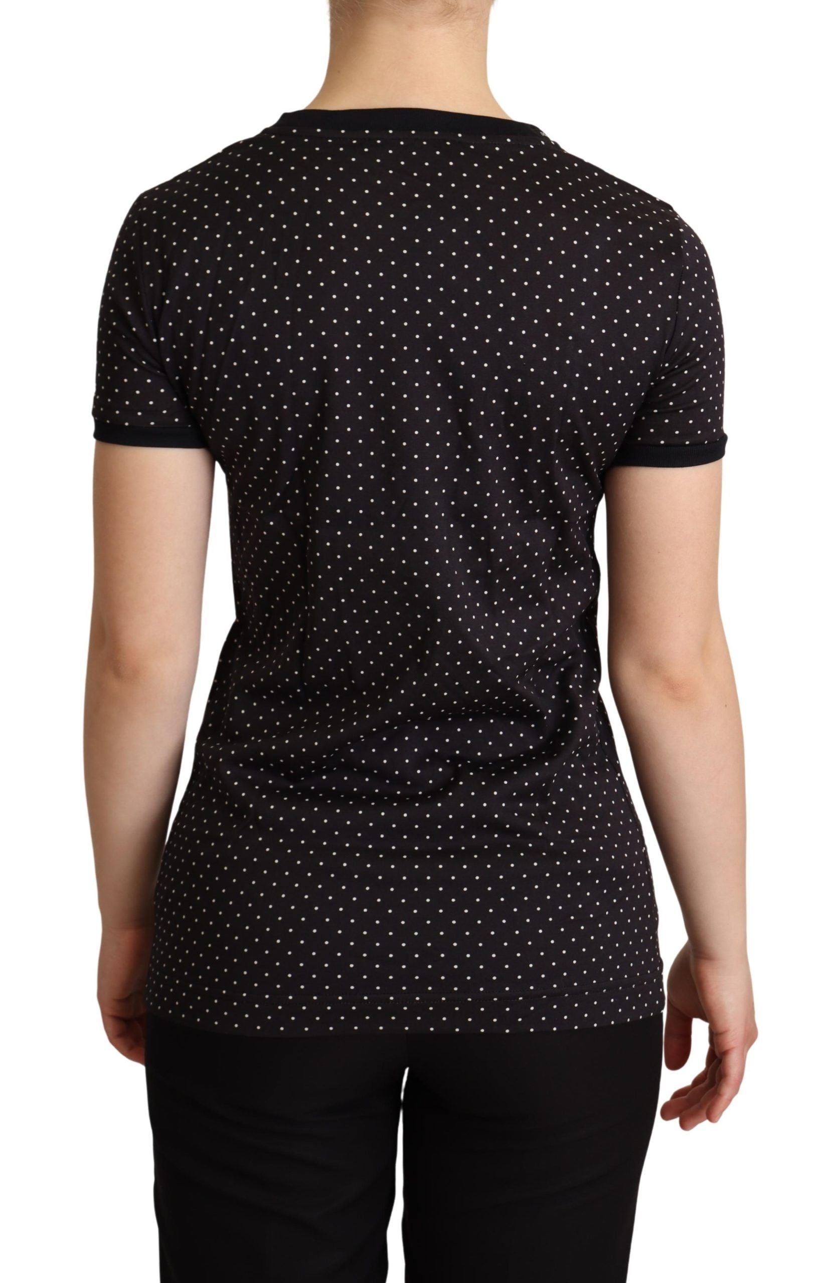 Dolce &amp; Gabbana Black Dotted Crewneck  Cotton T-shirt