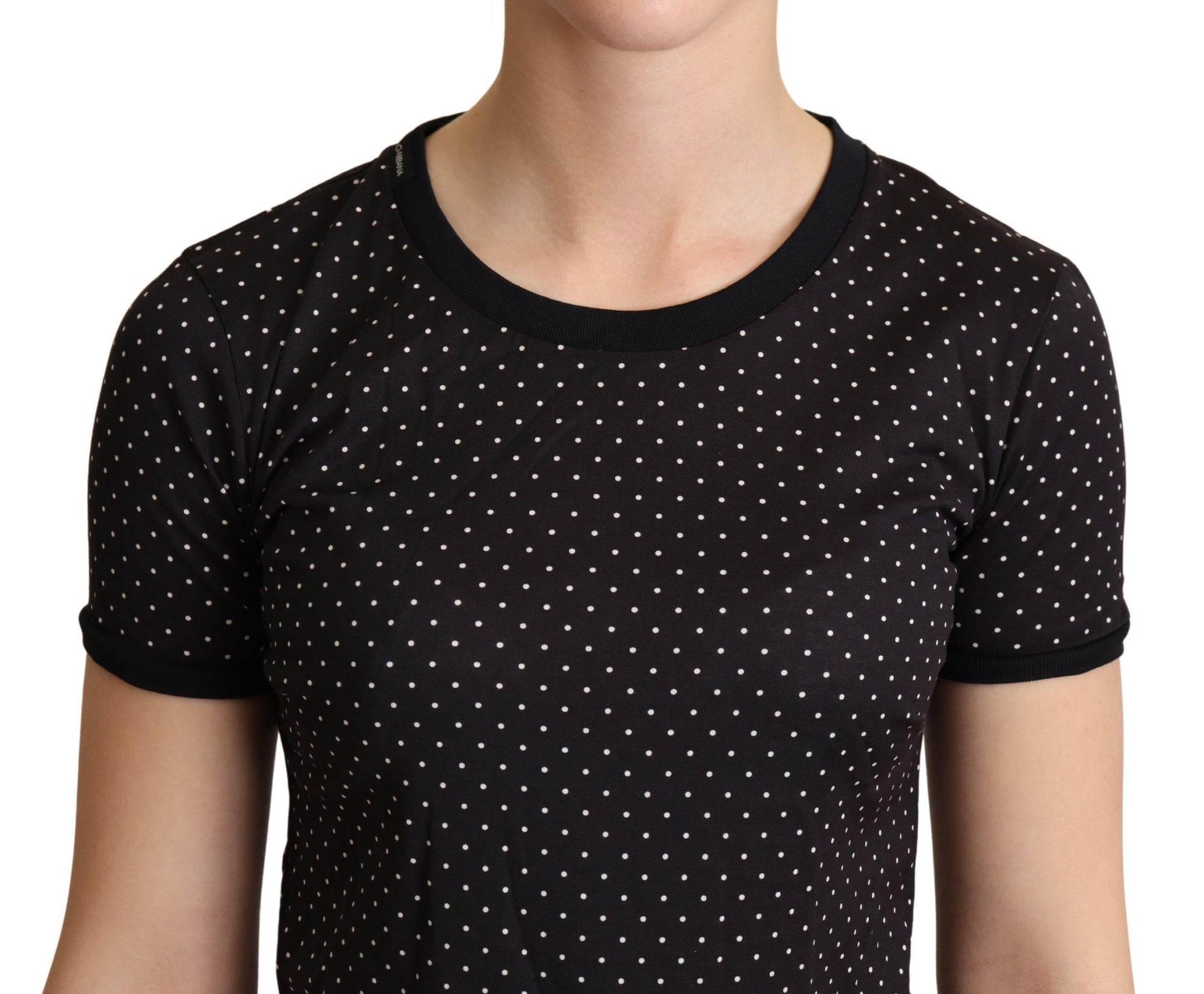 Dolce &amp; Gabbana Black Dotted Crewneck  Cotton T-shirt