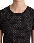 Dolce & Gabbana Black Dotted Crewneck  Cotton T-shirt