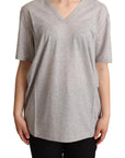 Dolce & Gabbana Gray Solid 100% Cotton V-neck Top T-shirt