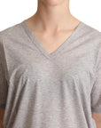 Dolce & Gabbana Gray Solid 100% Cotton V-neck Top T-shirt