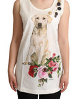 Dolce & Gabbana White Dog Floral Print Embellished  T-shirt