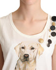 Dolce & Gabbana White Dog Floral Print Embellished  T-shirt