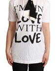 Dolce & Gabbana White Cotton Silk Blend Ascot Collar T-shirt