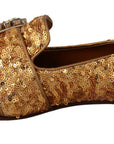 Dolce & Gabbana Gold Sequin Crystal Flat Women Loafers Shoes