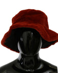 Dolce & Gabbana Red Bordeaux Fur Wide Brim Bucket  Hat
