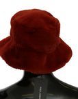 Dolce & Gabbana Red Bordeaux Fur Wide Brim Bucket  Hat