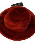 Dolce & Gabbana Red Bordeaux Fur Wide Brim Bucket  Hat