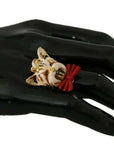 Dolce & Gabbana Gold Brass Resin Beige Dog Pet Branded Accessory Ring