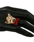 Dolce & Gabbana Gold Brass Resin Beige Dog Pet Branded Accessory Ring