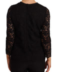 Dolce & Gabbana Black Floral Lace Nylon Blouse Top