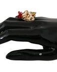 Dolce & Gabbana Beige Dog Pet Branded Accessory Gold Brass Resin Ring