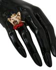 Dolce & Gabbana Beige Dog Pet Branded Accessory Gold Brass Resin Ring