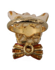 Dolce & Gabbana Beige Dog Pet Branded Accessory Gold Brass Resin Ring