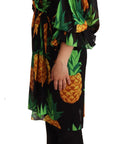 Dolce & Gabbana Black Ananas Print Wrap Stretch Silk Dress