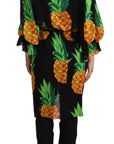 Dolce & Gabbana Black Ananas Print Wrap Stretch Silk Dress