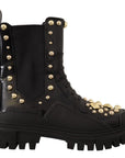 Dolce & Gabbana Black Leather Studded Combat Boots