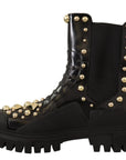 Dolce & Gabbana Black Leather Studded Combat Boots
