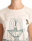 Dolce & Gabbana White Silk Garden Fountain T-Shirt Blouse