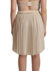Guess Beige Checkered Pleated A-line Strapless Bustier Dress