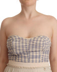 Guess Beige Checkered Pleated A-line Strapless Bustier Dress