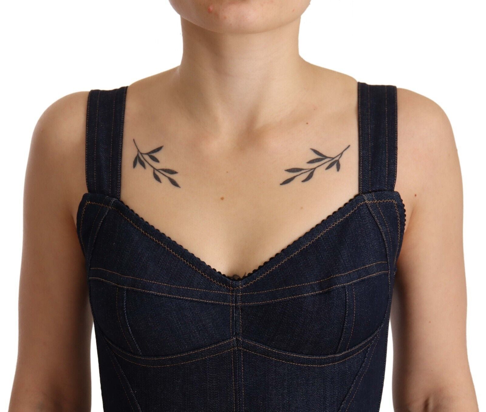 Dolce &amp; Gabbana Dark Blue Cotton Denim Sheath Midi Dress